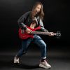 Glarry GW101 36in Small Scale Electric Bass Guitar Suit With Mahogany Body SS Pickups, Guitar Bag, Strap, Cable Red