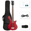 Glarry GW101 36in Small Scale Electric Bass Guitar Suit With Mahogany Body SS Pickups, Guitar Bag, Strap, Cable Red