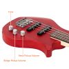 Glarry GW101 36in Small Scale Electric Bass Guitar Suit With Mahogany Body SS Pickups, Guitar Bag, Strap, Cable Red