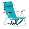 Folding Beach Chair Set of 2 for Adults, 4 Position Portable Backpack Foldable Camping Chair with Headrest Cup Holder and Wooden Armrests, Green