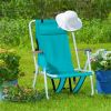 Folding Beach Chair Set of 2 for Adults, 4 Position Portable Backpack Foldable Camping Chair with Headrest Cup Holder and Wooden Armrests, Green