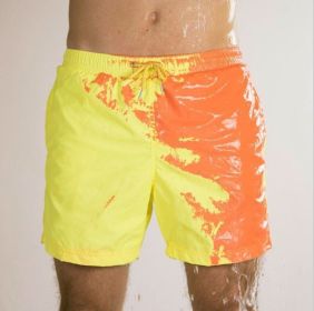 Discoloration In Water  Beach Sports Fitness Shorts  Quick-Drying Swimming Trunks  Temperature Change (Option: Yellow-M)
