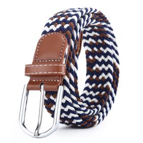 Men Elastic Stretch Waist Belt Black Canvas Stretch Braided Elastic Woven Leather Belt Wide Hot Metal Stretch Belt for Men (Color: N084-WhiteBlueBrown)