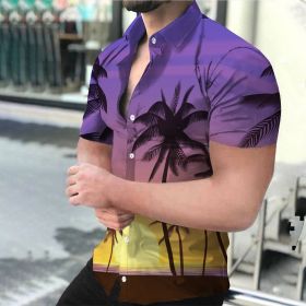 Summer Hot Sale Hawaiian Men's Shirt Purple Landscape 3D Digital Printing (Color: As shown, size: XXL)