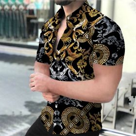 Summer Hot Hawaiian 3D Digital Printing Striped Business Classic Style Men's Shirts (Color: As shown, size: L)