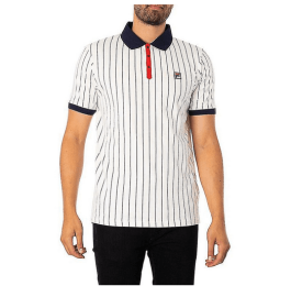 FILA Mens Polo Shirt Short Sleeve Vintage Striped Summer Cotton Sports Golf Tee (Color: White, size: L)