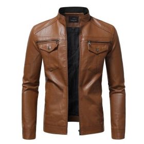 Men's Autumn Fashion Trend Coats Male Slim Motorcycle Leather Jacket PU Leather Jacket (Color: Brown, size: Asia L 58-63kg)