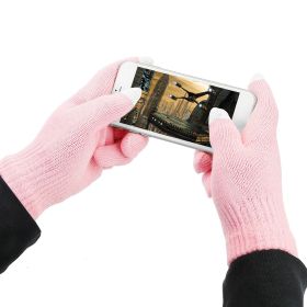 Unisex Winter Knit Gloves Touchscreen Outdoor Windproof Cycling Skiing Winter Warm Gloves (Color: Pink)
