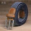 Men Elastic Stretch Waist Belt Black Canvas Stretch Braided Elastic Woven Leather Belt Wide Hot Metal Stretch Belt for Men