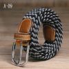 Men Elastic Stretch Waist Belt Black Canvas Stretch Braided Elastic Woven Leather Belt Wide Hot Metal Stretch Belt for Men